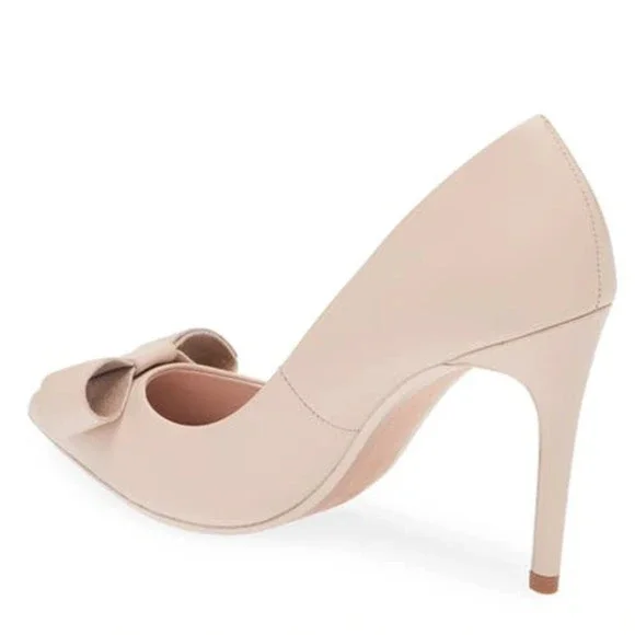 Ted Baker London ZAFINII bow pointed toe womens Nude leather pump Sz Eu 38.5
